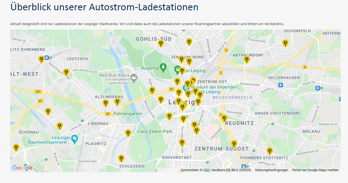 Karte der Ladestationen der Stadtwerke Leipzig